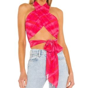 Rios wrap halter top in strawberry tie dye
